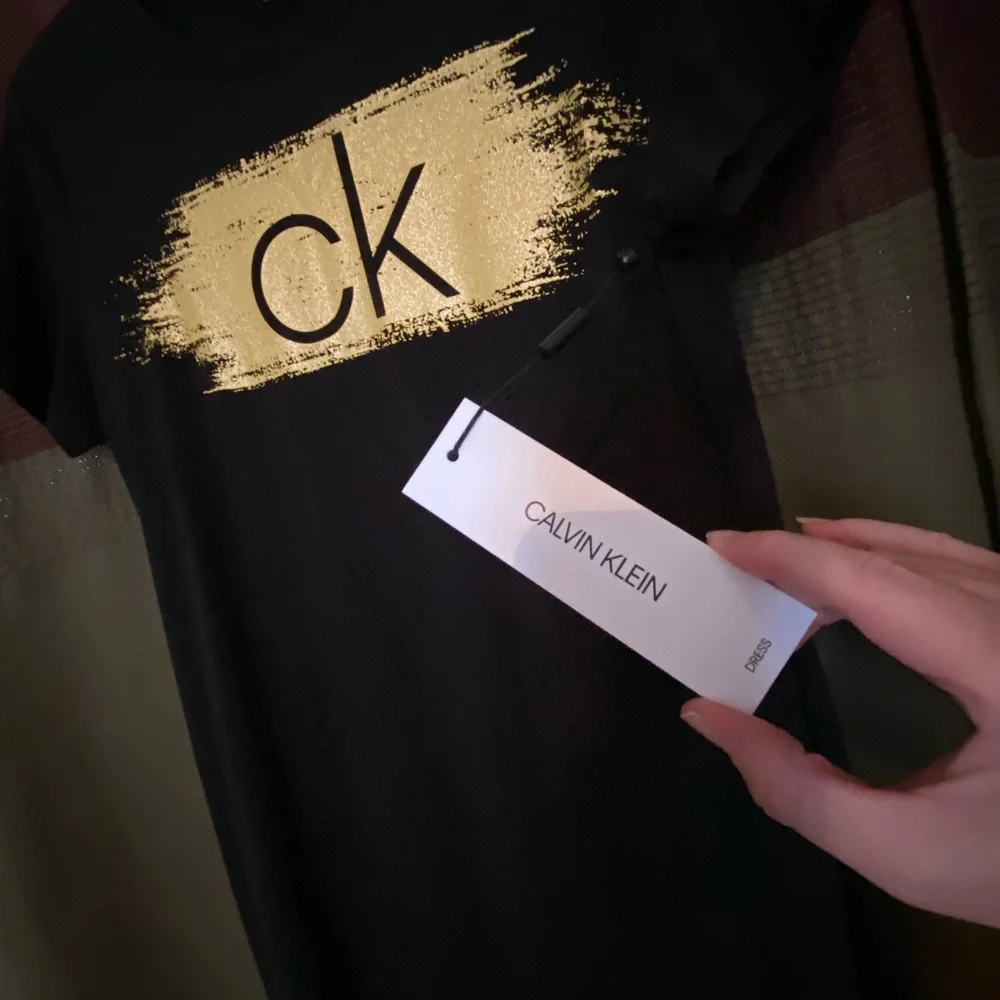 Calvin Klein Black Tee with Gold CK Logo - Picture 3 of 4